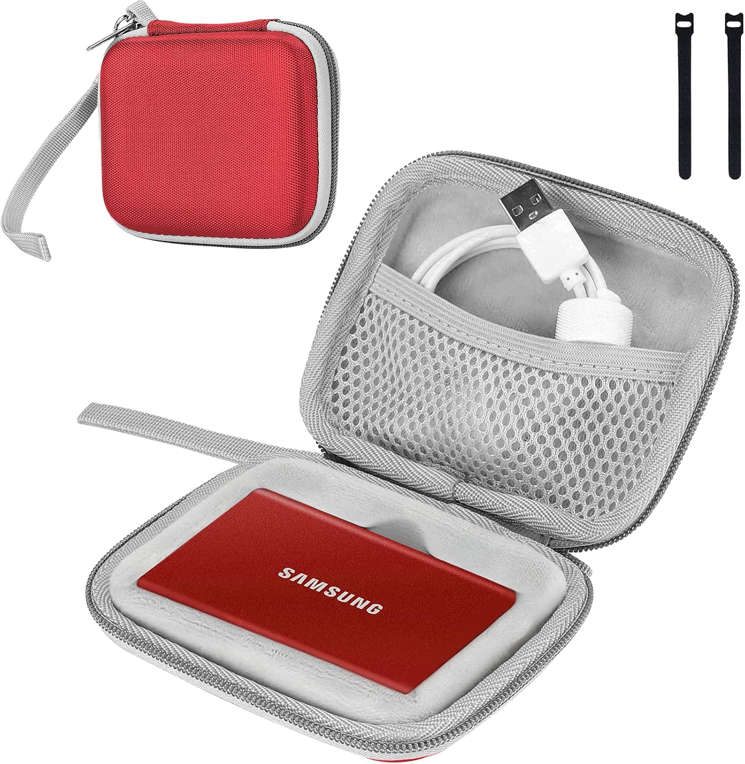Detalle de ProCase Stoßfeste Festplatten-Tasche für Samsung T7 / T7 Touch Portable SSD (rot)