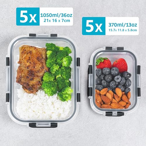 Detalle de Igluu Meal Prep Glass Containers with Lids (10 Pack) – 370 & 1050ml
