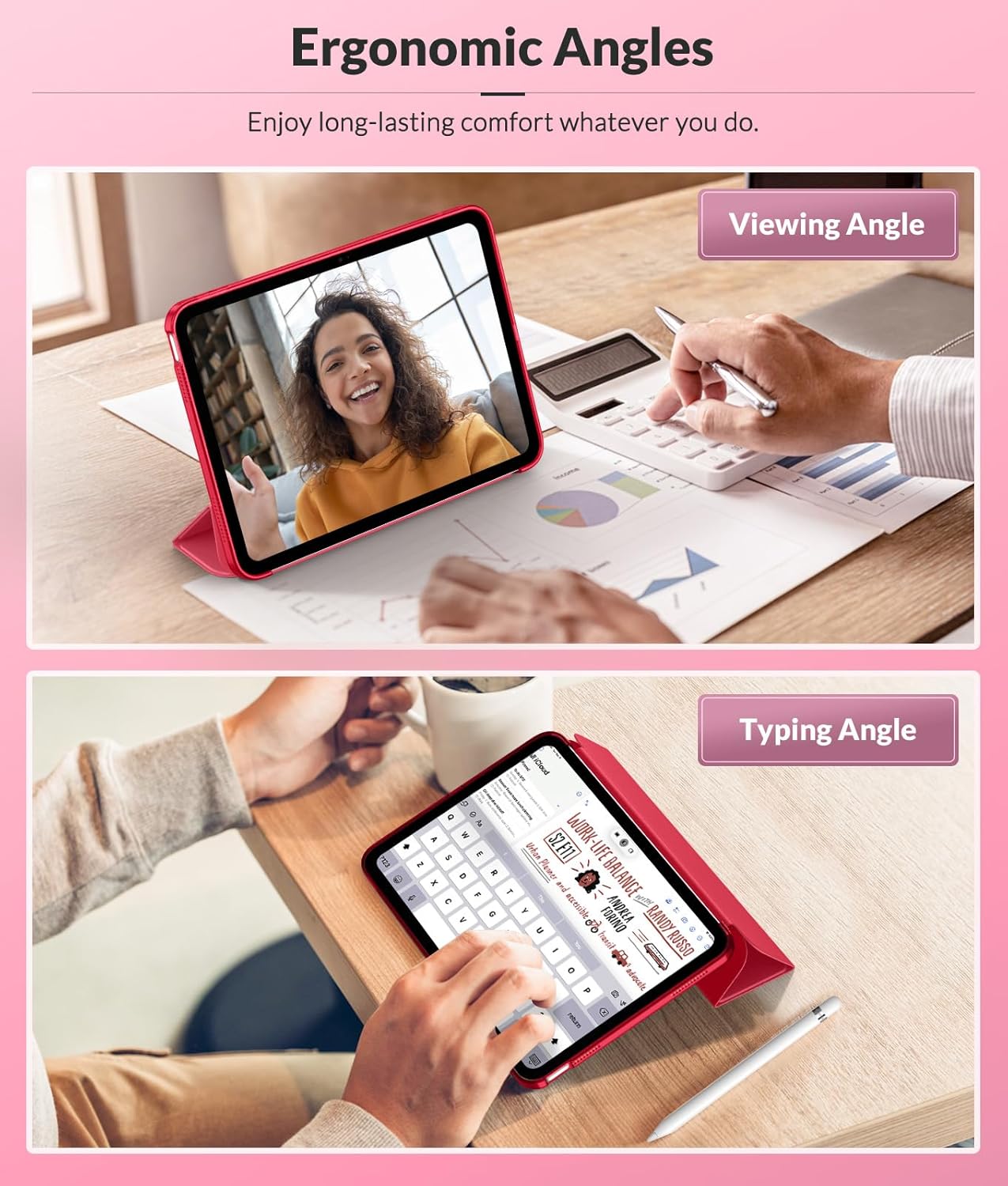 Detalle de MoKo Hülle für iPad (A16) 11. Generation 11 Zoll & iPad 10. Generation 10 Zoll (Magenta)