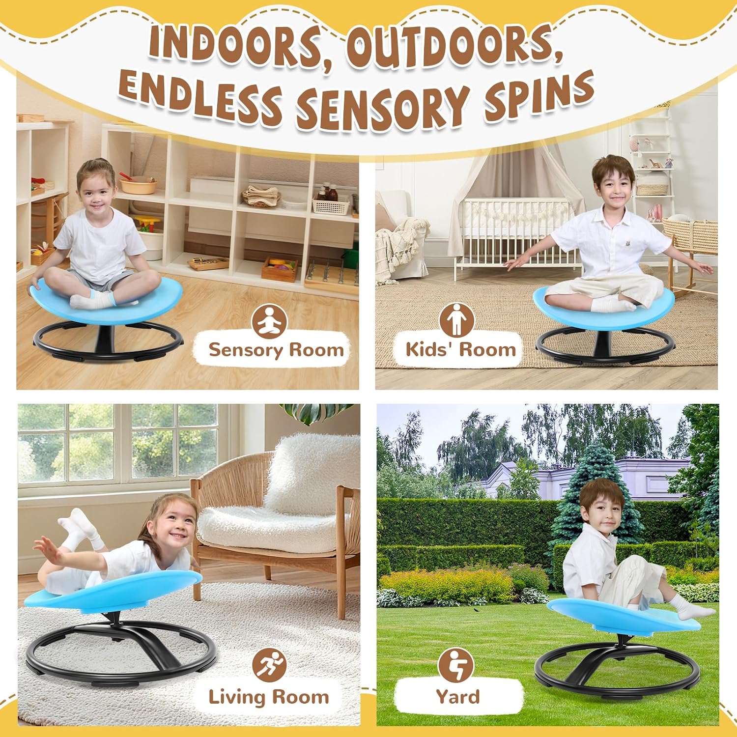 Detalle de Zhenx 360° Spinning Sensory Chair for Autistic Kids (Ages 3–18) — Blue, 220 lb Capacity