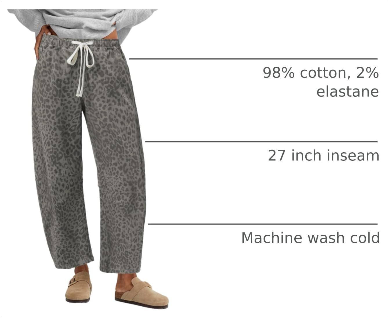 Detalle de GRAPENT GP-JEGHGEGCA Barrel Jeans for Women, Leopard Print, Pull-On Waist