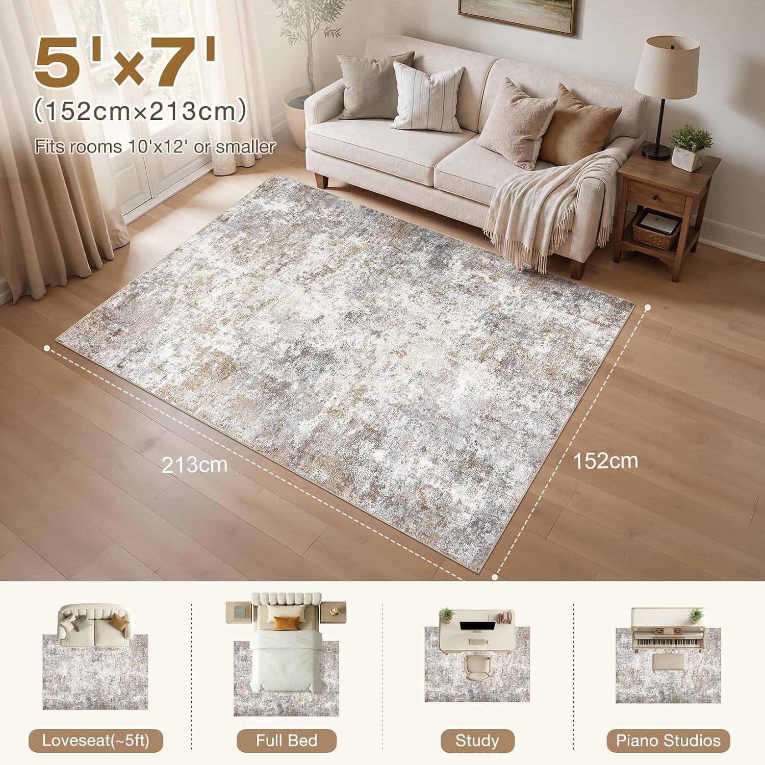 Thumbnail 1 de UERMEI 5' x 7' Washable Abstract Area Rug, Low Pile with Rubber Backing