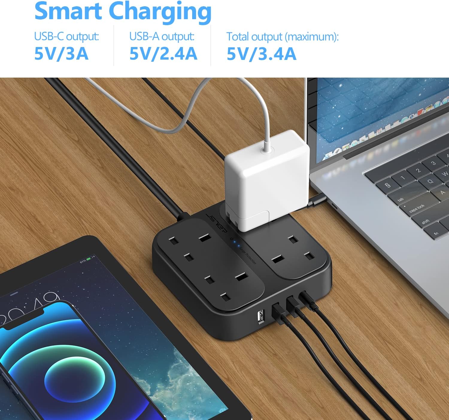 Thumbnail 4 de JSVER 4 Outlets Power Strip 3250W with USB-C and USB-A 🔌