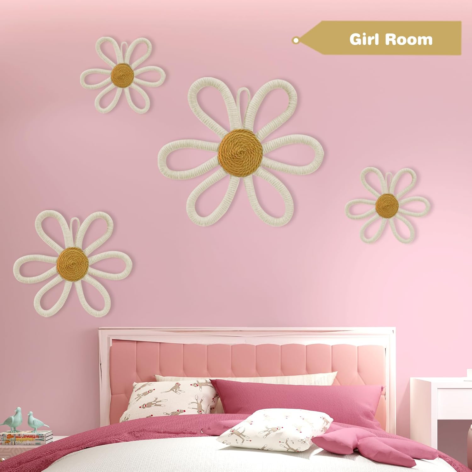 Detalle de MEINV BF-600W Boho Daisy Wall Décor, 6-Piece Cotton Rope Set