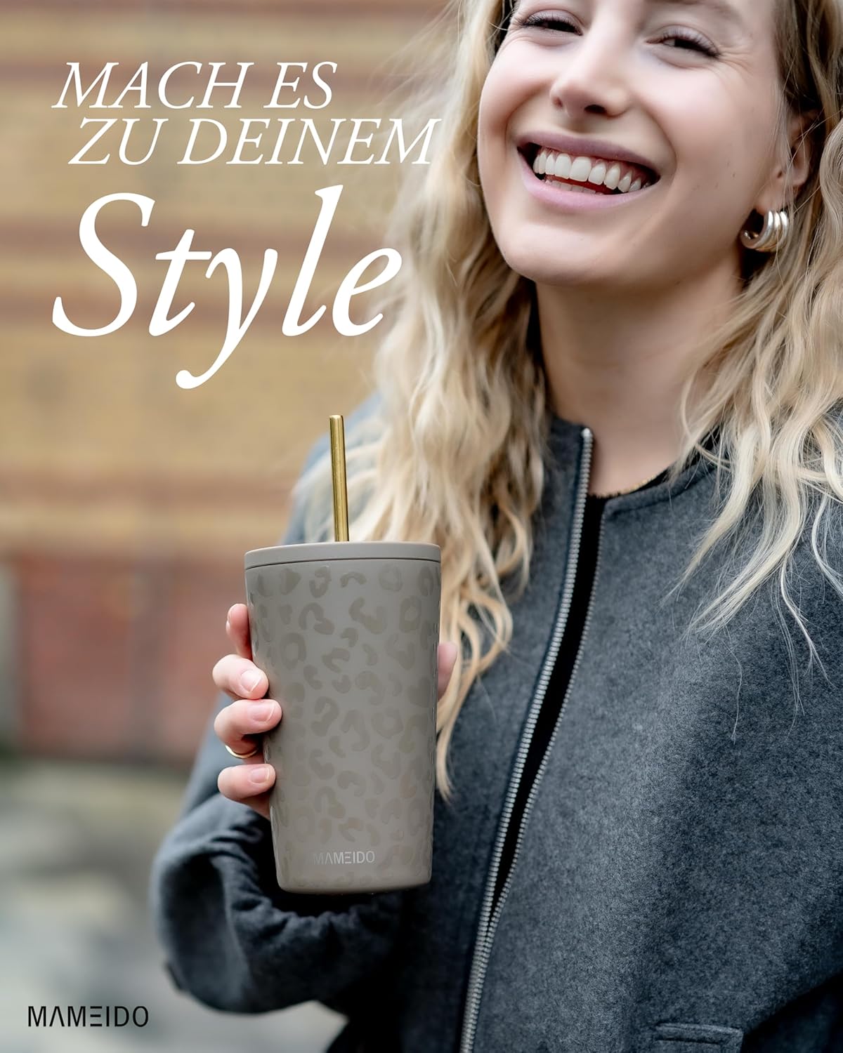 Thumbnail 2 de MAMEIDO Thermobecher mit Strohhalm 470 ml (doppelwandig, auslaufsicher) – Coffee-to-go Trinkbecher Wild Allure