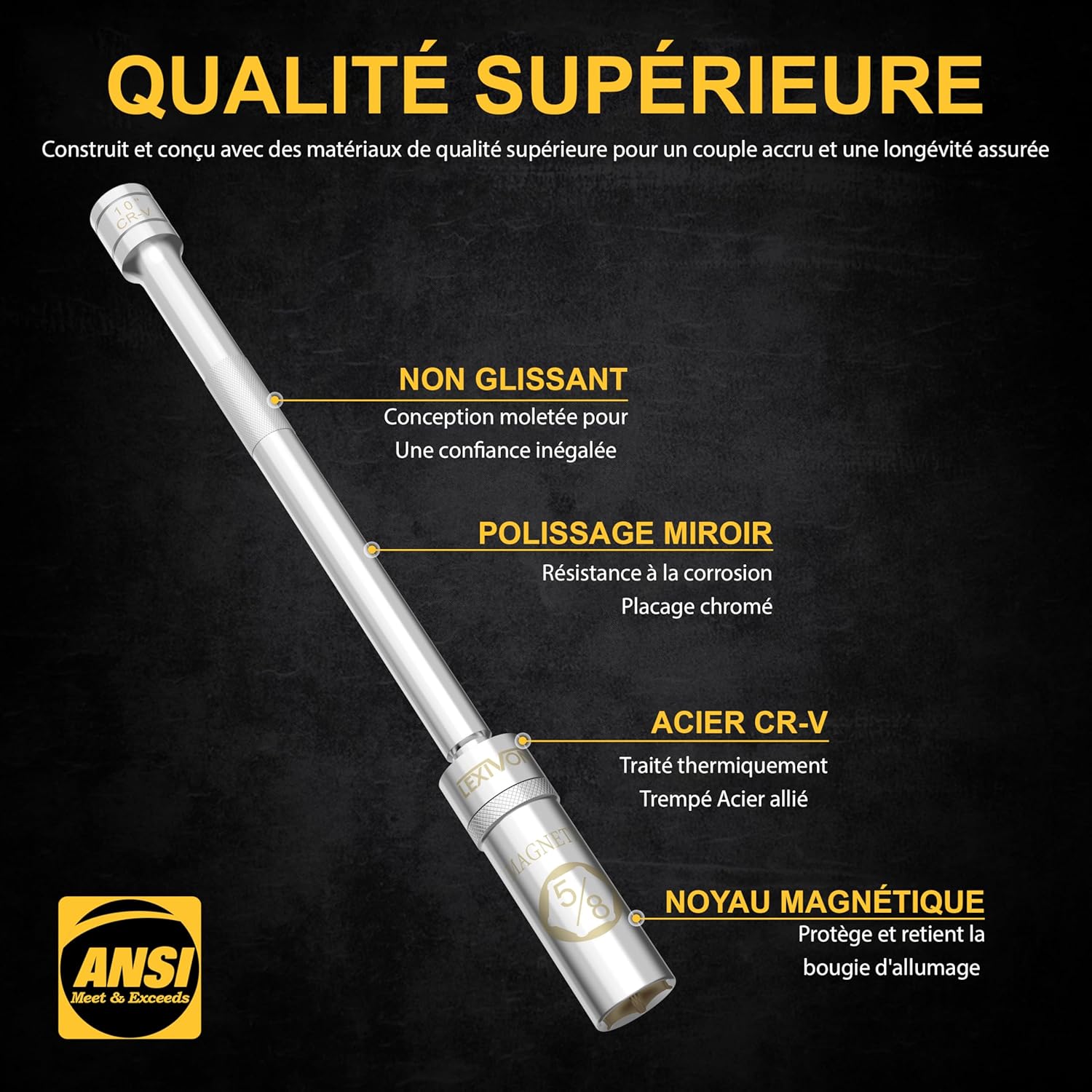 Thumbnail 4 de LEXIVON Clé à Bougie LX-122, Douille 16 mm, Longueur 25 cm – extraction magnétique pivotante pour voitures et motos