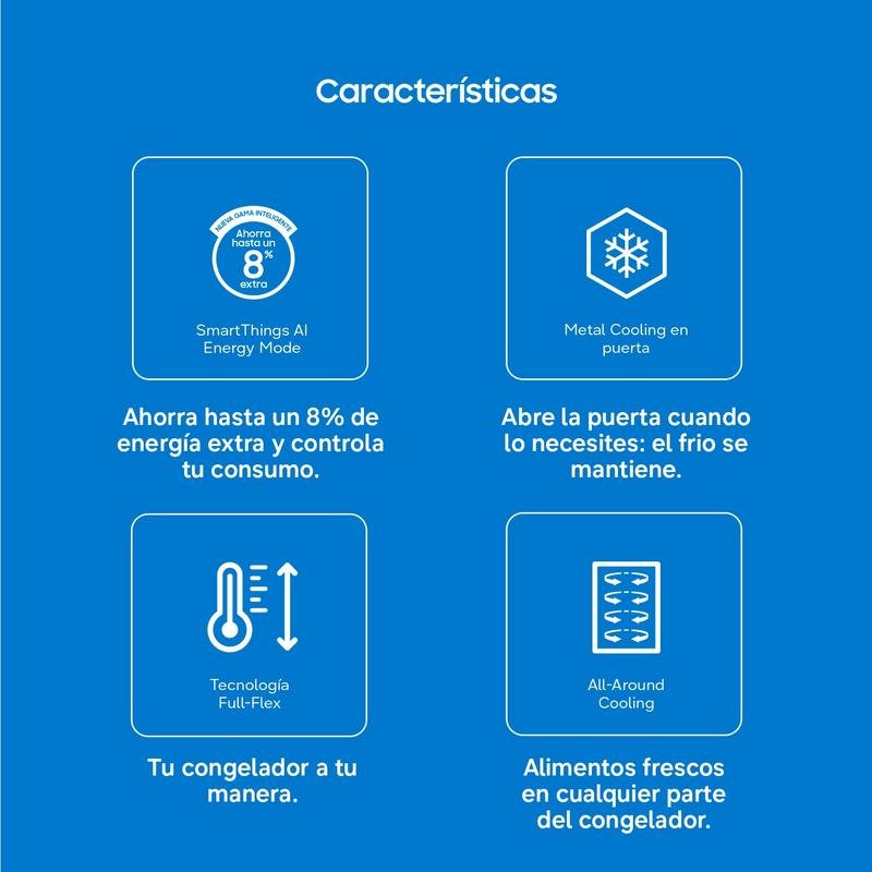Detalle de Congelador vertical Samsung Bespoke AI 323L: eficiencia y tecnología para tu cocina