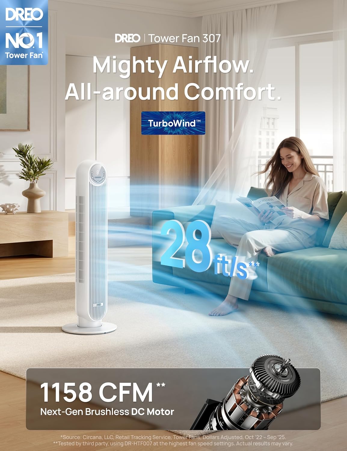 Detalle 2 de Dreo Smart Tower Fan 36in 25ft/s