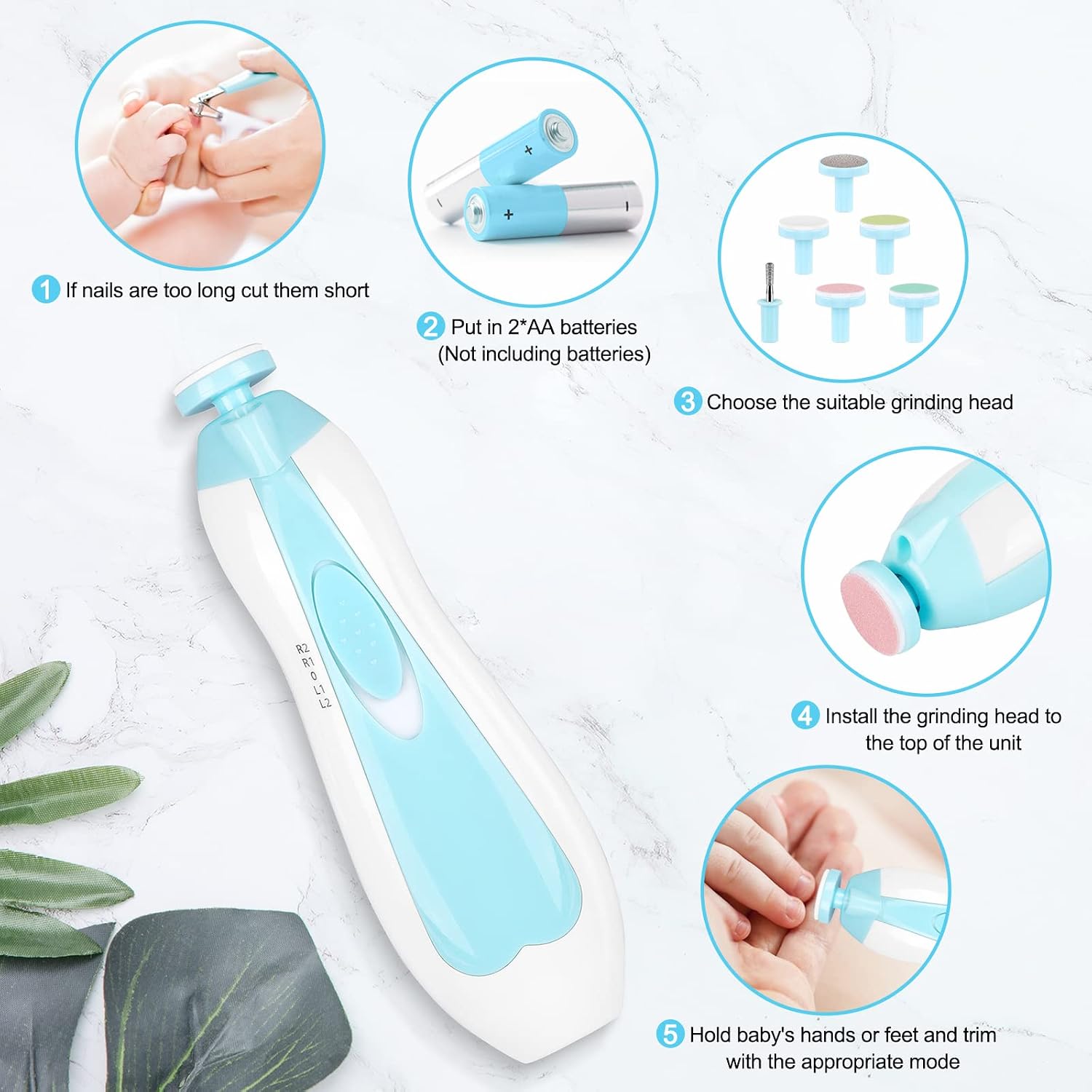 Thumbnail 6 de Qunlions life 21 Electric Nail File for Babies, 4 Modes, 6 Grinding Heads