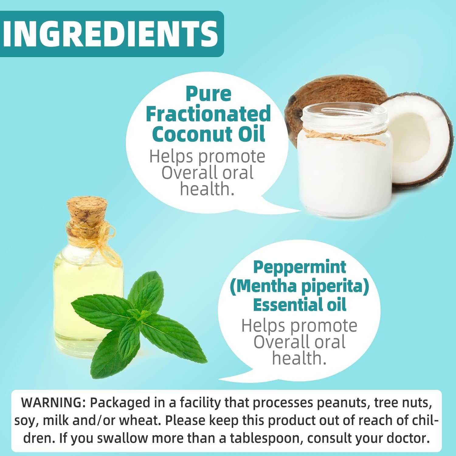 Detalle 2 de Olio di Cocco per Denti 237 ml – Pulling Oil con raschietto per la lingua, set 3 in 1