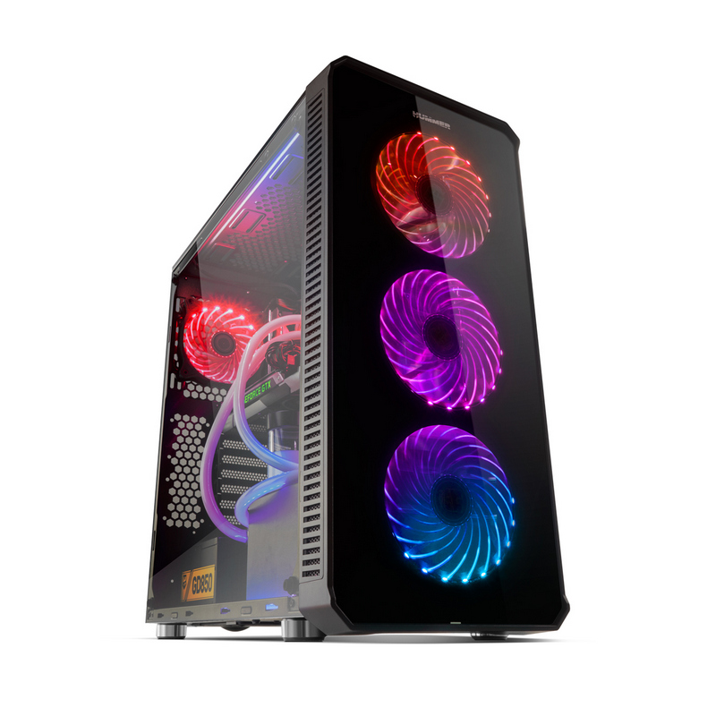 Detalle 2 de Nox Hummer TGX Rainbow RGB - Torre Cristal Templado LED 🌈