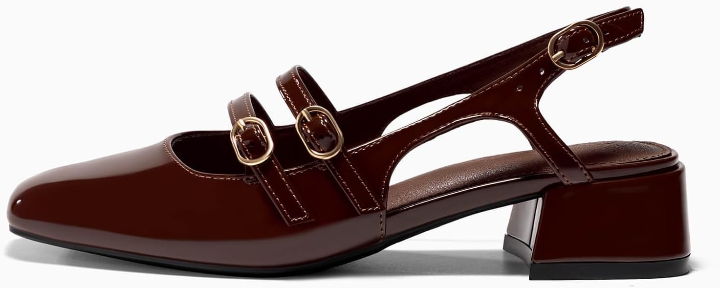Detalle de Coutgo Women’s Mary Jane Chunky Low Heels Slingback Pumps (Closed Square Toe)