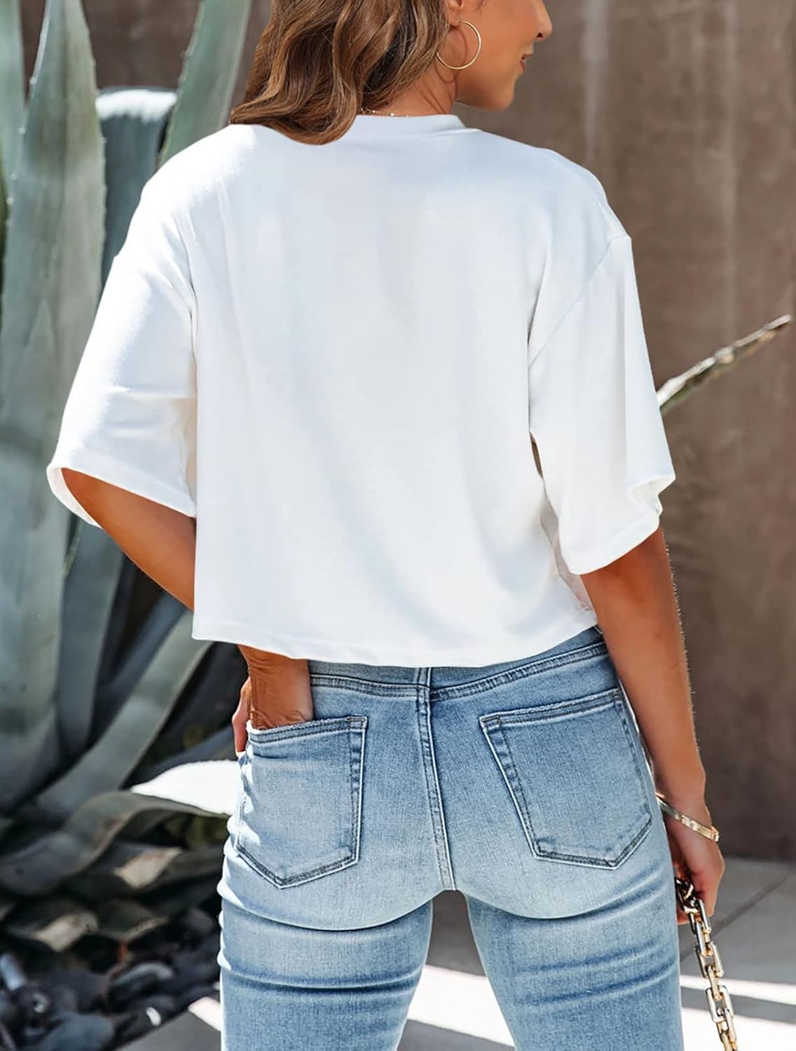 Thumbnail 2 de Tankaneo Women Half Sleeve Cropped T-Shirts (Drop Shoulder Round Neck)