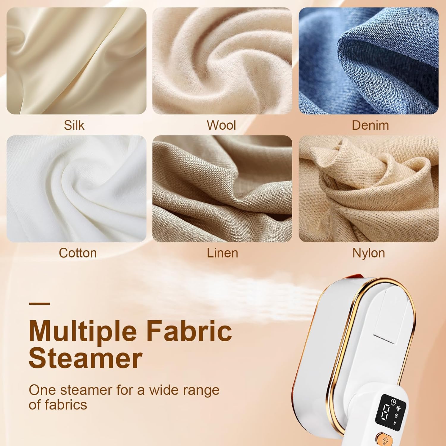 Thumbnail 5 de Travel Clothes Steamer Portable Iron with LCD Display, 3 Steam Levels & 150ml Tank (White)