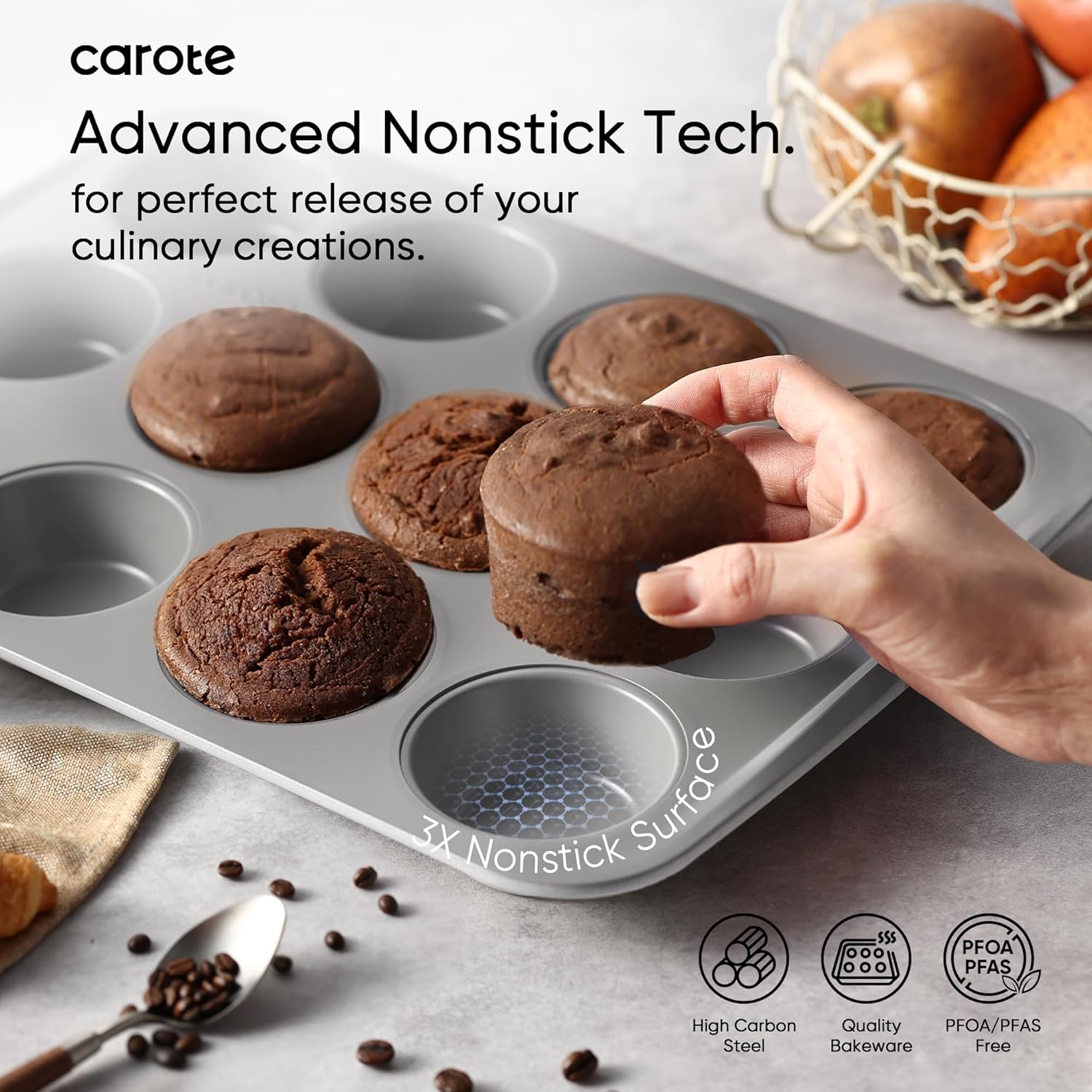Thumbnail 3 de CAROTE 7-Piece Nonstick Stackable Baking Pans Set (Gray & Blue) for Cookies, Muffins, Bread, Cake & More
