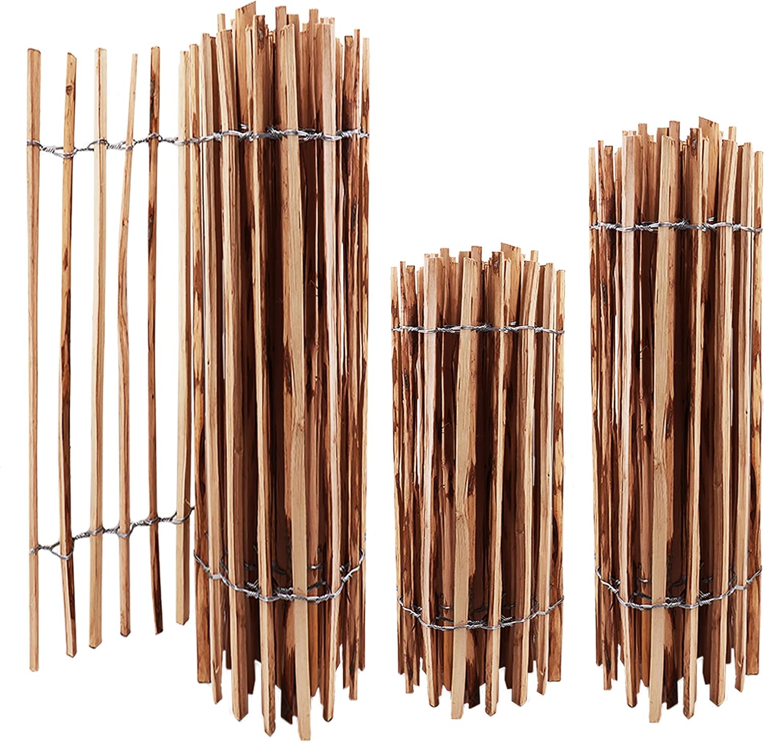 Detalle de Aquagart Staketenzaun 50–120 cm hoch aus Haselnussholz – robuster Rollzaun mit 3–5 cm Lattenabstand
