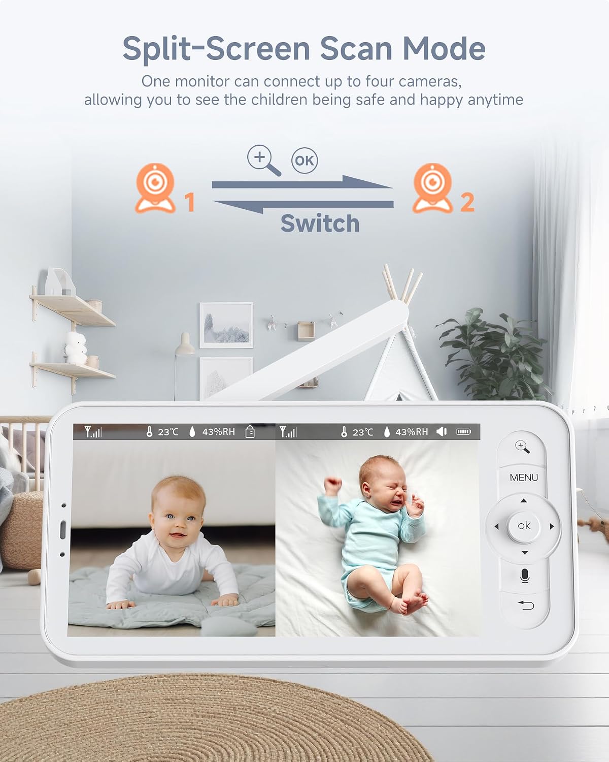 Detalle de ARENTI D3 Baby Monitor Set with 2 Cameras, 5-Inch Display and Split-Screen