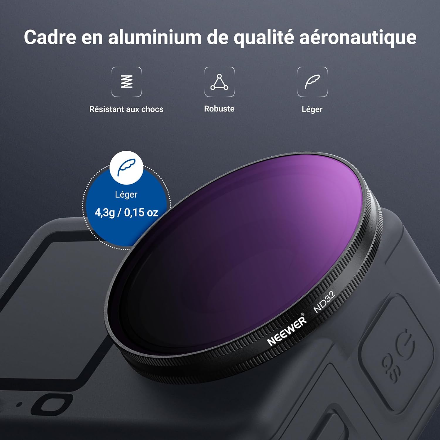 Detalle de Kit NEEWER CPL + ND pour DJI Osmo Action 6 (ND8/16/32/64/1000) avec filtre polarisant réglable FL-B2
