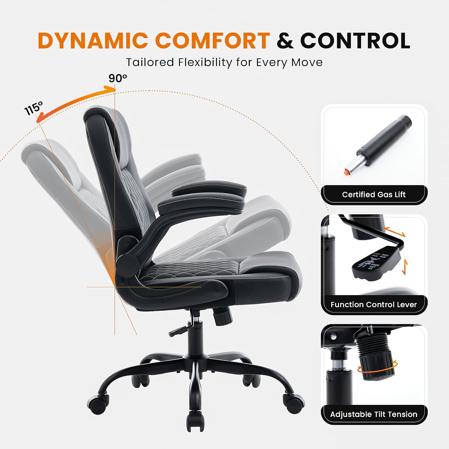 Thumbnail 4 de Deroavixe YZ-5272-BLK-US Executive Office Chair, PU Leather, Flip-Up Arms