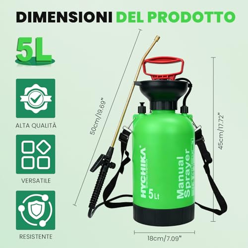 Detalle de HYCHIKA Spruzzatore a pressione 5 litri con ugello regolabile e lancia angolata