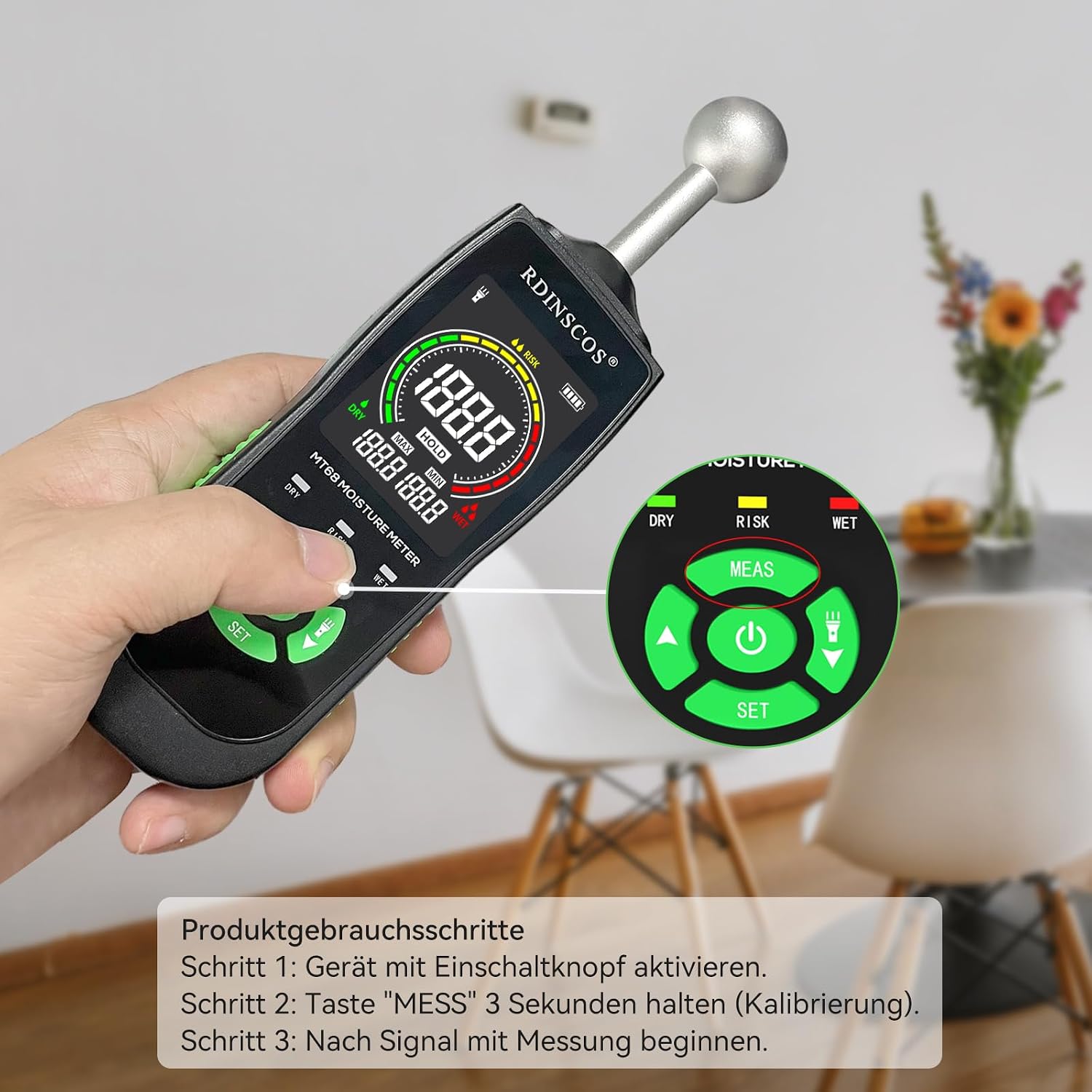 Thumbnail 4 de RDINSCOS Feuchtigkeitsmessgerät – Wand- und Holzfeuchtemesser, zerstörungsfrei bis 40 mm