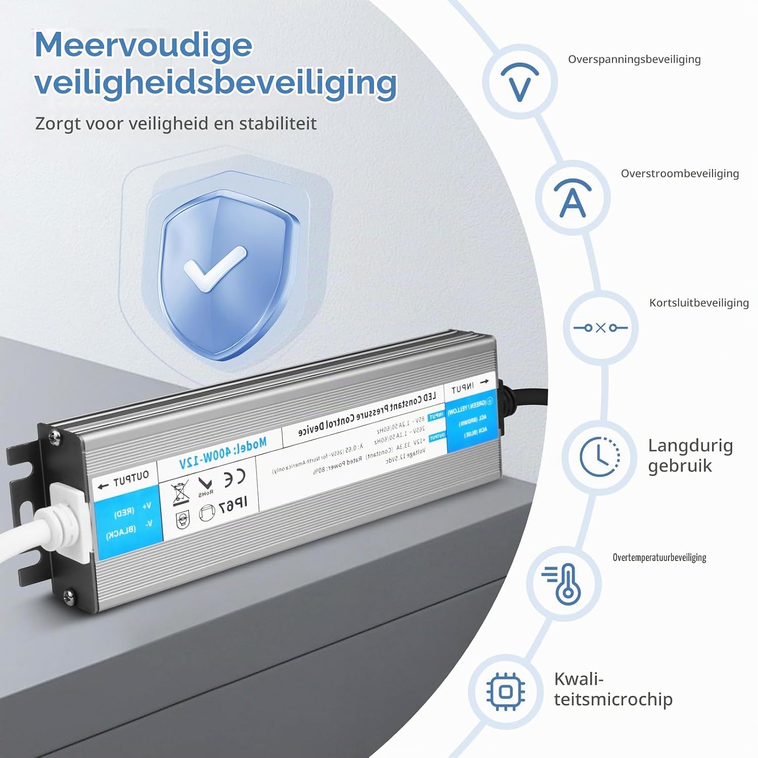 Detalle de YOODI 24V-200W LED-transformator 8,33A, IP67, AC naar DC