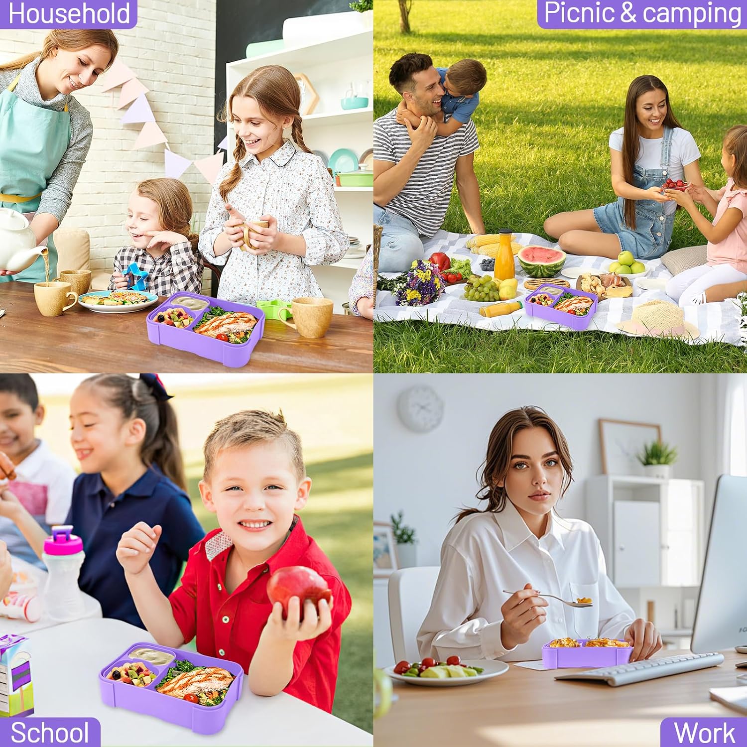 Thumbnail 6 de Pavlleen Brotdose Kinder mit Fächern, 900 ml – Auslaufsichere Lunchbox in Lila