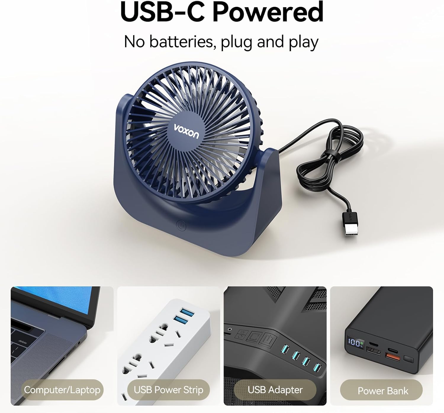 Thumbnail 5 de VOXON USB Desk Fan (Small Table Fan) with 5 Speeds and 90° Vertical Rotation
