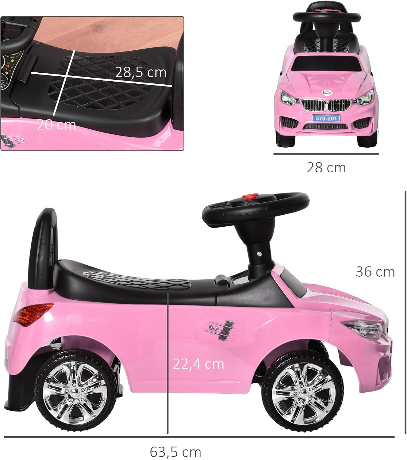 Thumbnail 6 de HOMCOM 370-201PK kinderauto met speelgoedkist, roze, claxon en muziek