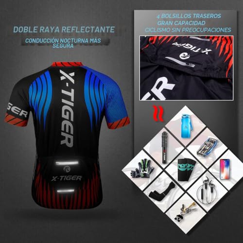 Thumbnail 3 de X-TIGER Conjunto ciclismo hombre: maillot y culotte con almohadilla 5D y secado rápido