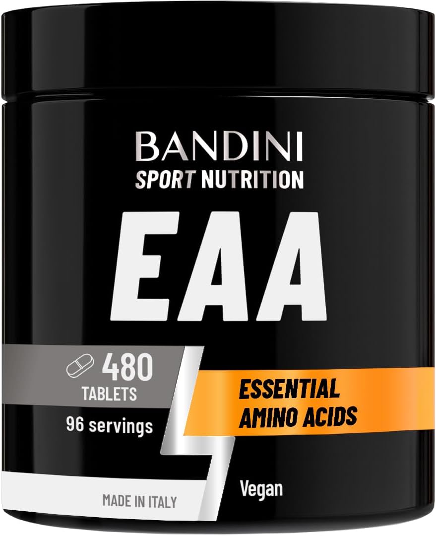Detalle de BANDINI EAA-tabletten met 9 essentiële aminozuren, veganistisch en suikervrij