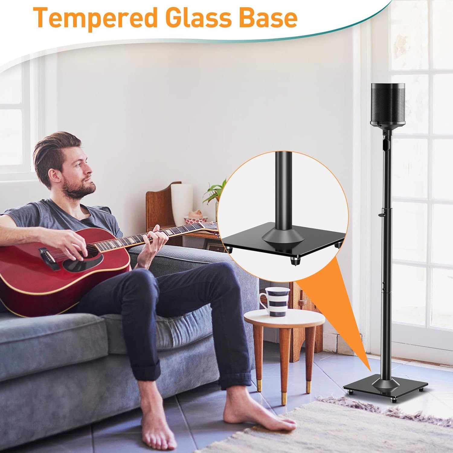 Detalle 2 de ELIVED Supporto per altoparlanti EV5024 per Sonos One/One SL/Play:1 ed Era 100, altezza regolabile 86,8–110,3 cm