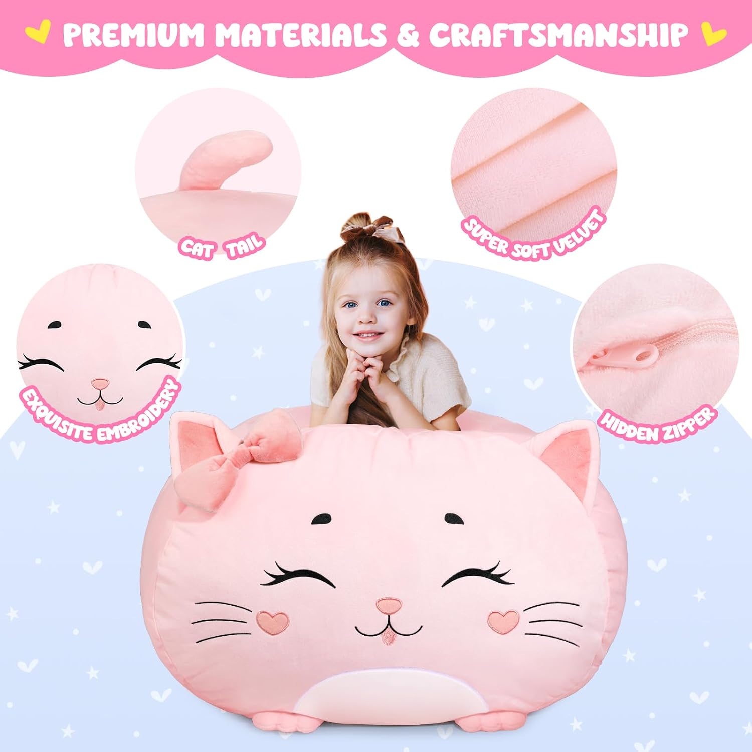 Detalle 2 de GAGAKU Pouf di peluche 60x60 cm XXL con copertura per bambini – Organizer morbido per la cameretta