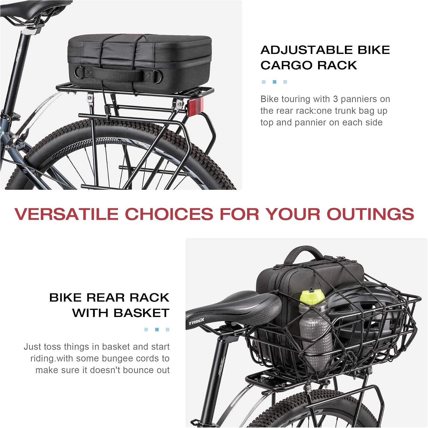 Thumbnail 1 de CXWXC porte-bagages vélo arrière avec panier amovible et réflecteur (roues 26 à 29")