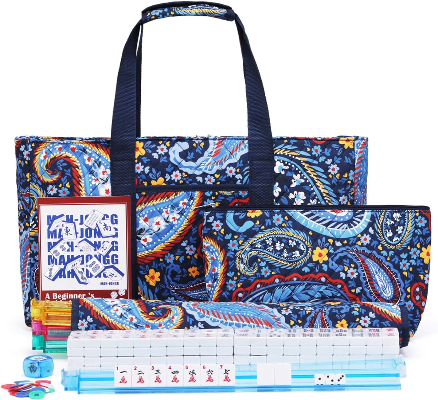 Detalle de Kyerlish American Mahjong - Complete 166-Tile Set with Navy Printed Carrying Bag and All-in-One Racks