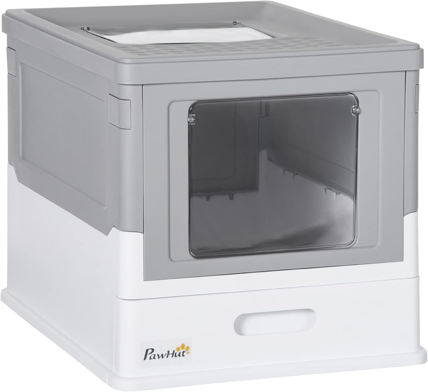 PawHut Cat Litter Tray with Hood – Enclosed Litter Box with Front Entry, Scoop and Foldable Design