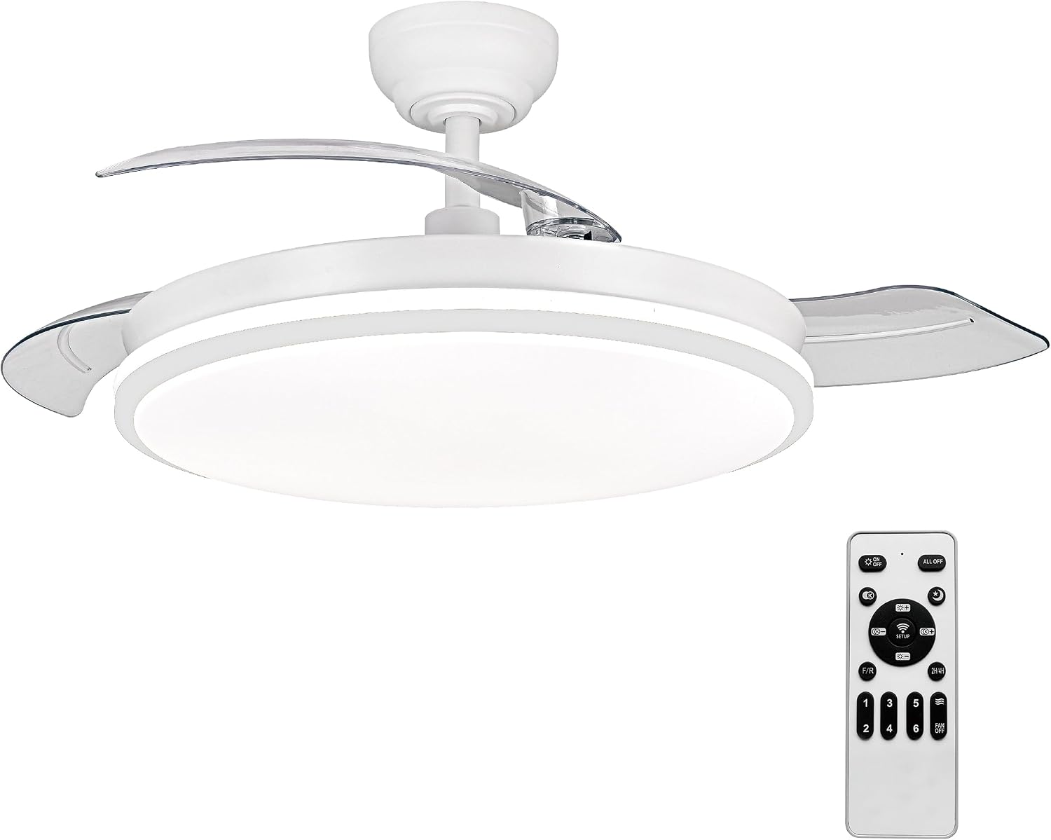 Detalle de Ventilador de techo LEDUNI con luz, mando y motor DC 30W de 6 velocidades (50 cm, blanco mate)