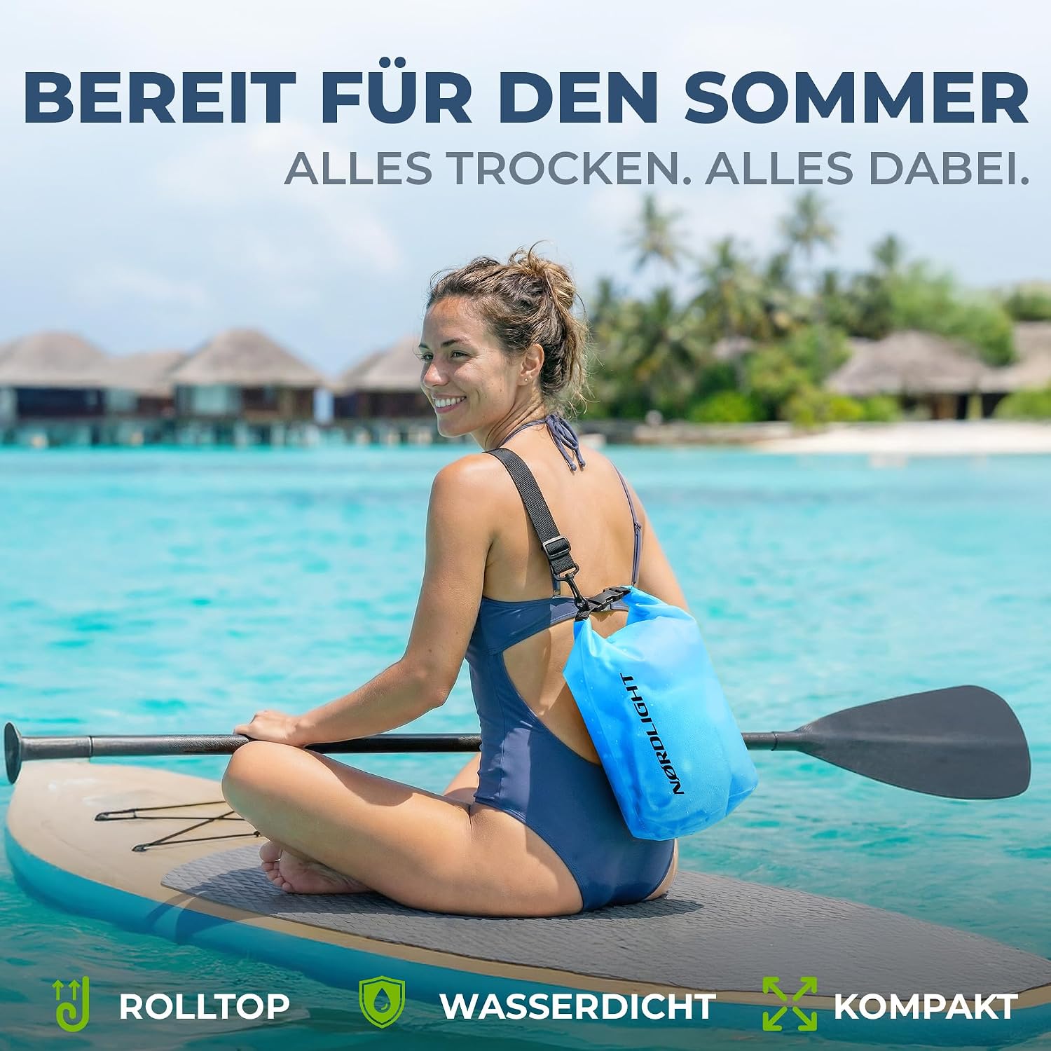 Detalle de Nordlight Dry Bag wasserdichte Tasche – 2l bis 30l, Roll-Top, inkl. Bauchtasche und Smartphone-Hülle