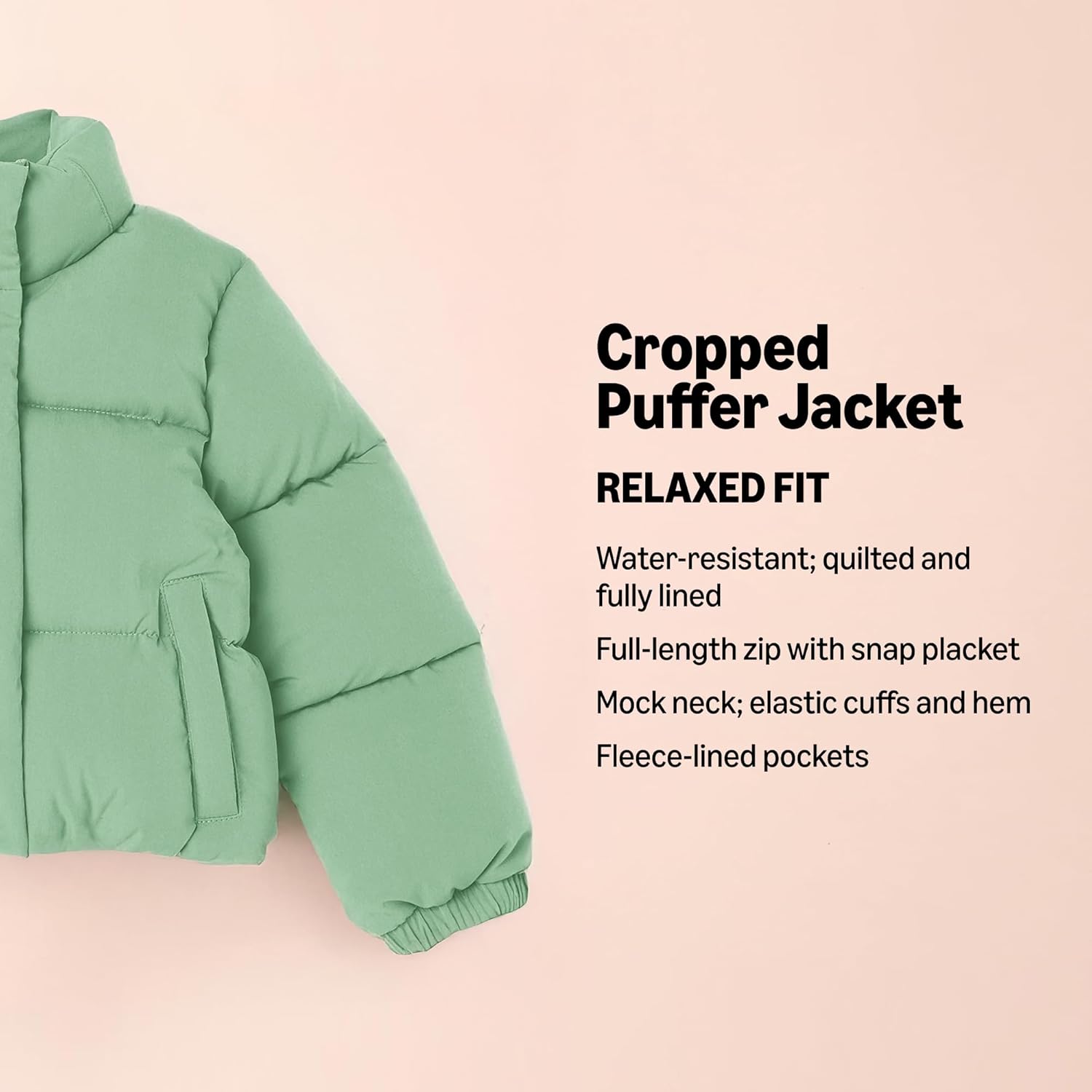 Thumbnail 1 de Amazon Essentials Girls and Toddlers' Cropped Full-Zip Puffer Jacket (Quilted Matte or Sherpa Fleece)