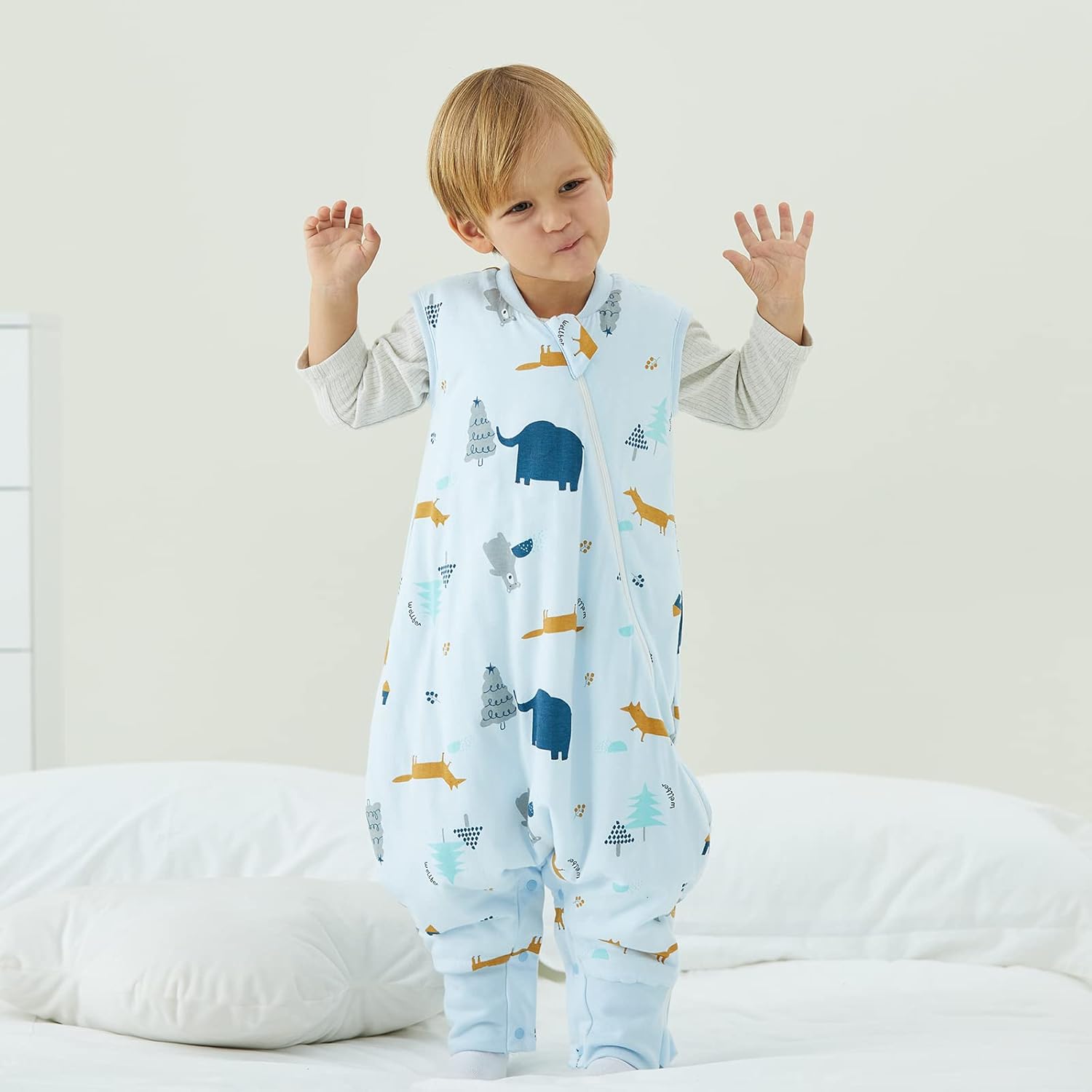 Thumbnail 5 de Duomiaomiao sacco nanna invernale con piedi 2,5 tog 100% cotone (6-12 mesi) – Giungla di elefanti