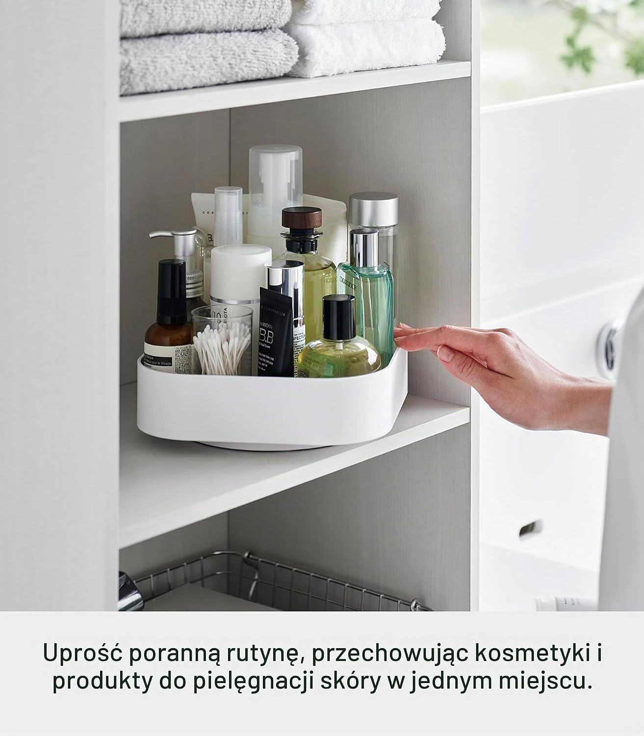Detalle 1 de Yamazaki 2198 TOWER – biała obrotowa tacka do przechowywania z ABS i silikonu