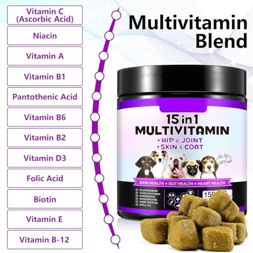 Detalle de Bieyoc 15 en 1: golosinas multivitamínicas para perros (sabor pato) – 150 masticables