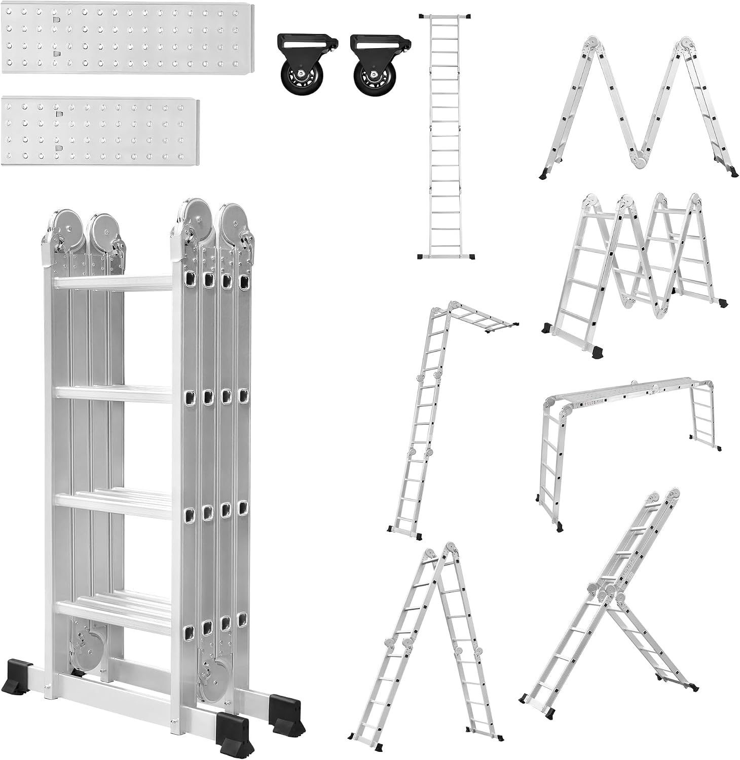 Detalle de LZQ MD-R107 4 x 4 Multi-Purpose Ladder, 470 cm, Aluminium, 6-in-1