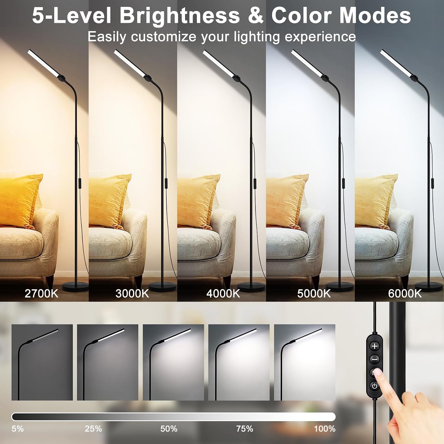 Thumbnail 2 de Seaside village S-DH-B LED Floor Lamp, 18W 2000LM Double Head, Dimmable