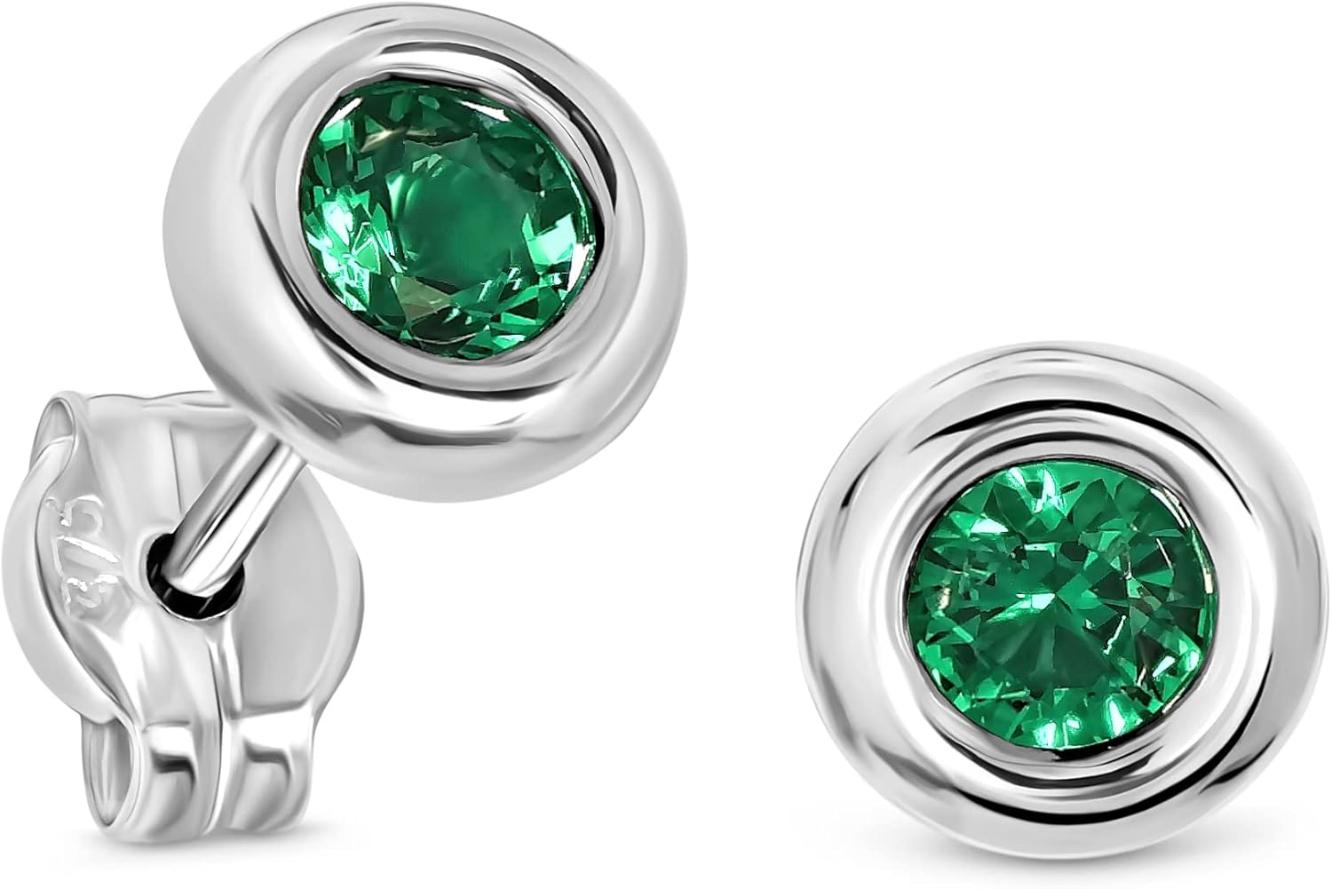 Thumbnail 6 de MIORE Boucles d'Oreilles Femme en Or Blanc/Or Jaune 9 Carats 375 avec Pierre Précieuse – Zircones 5,5 mm, Clous d’Oreilles Fait Main et Hypoallergéniques