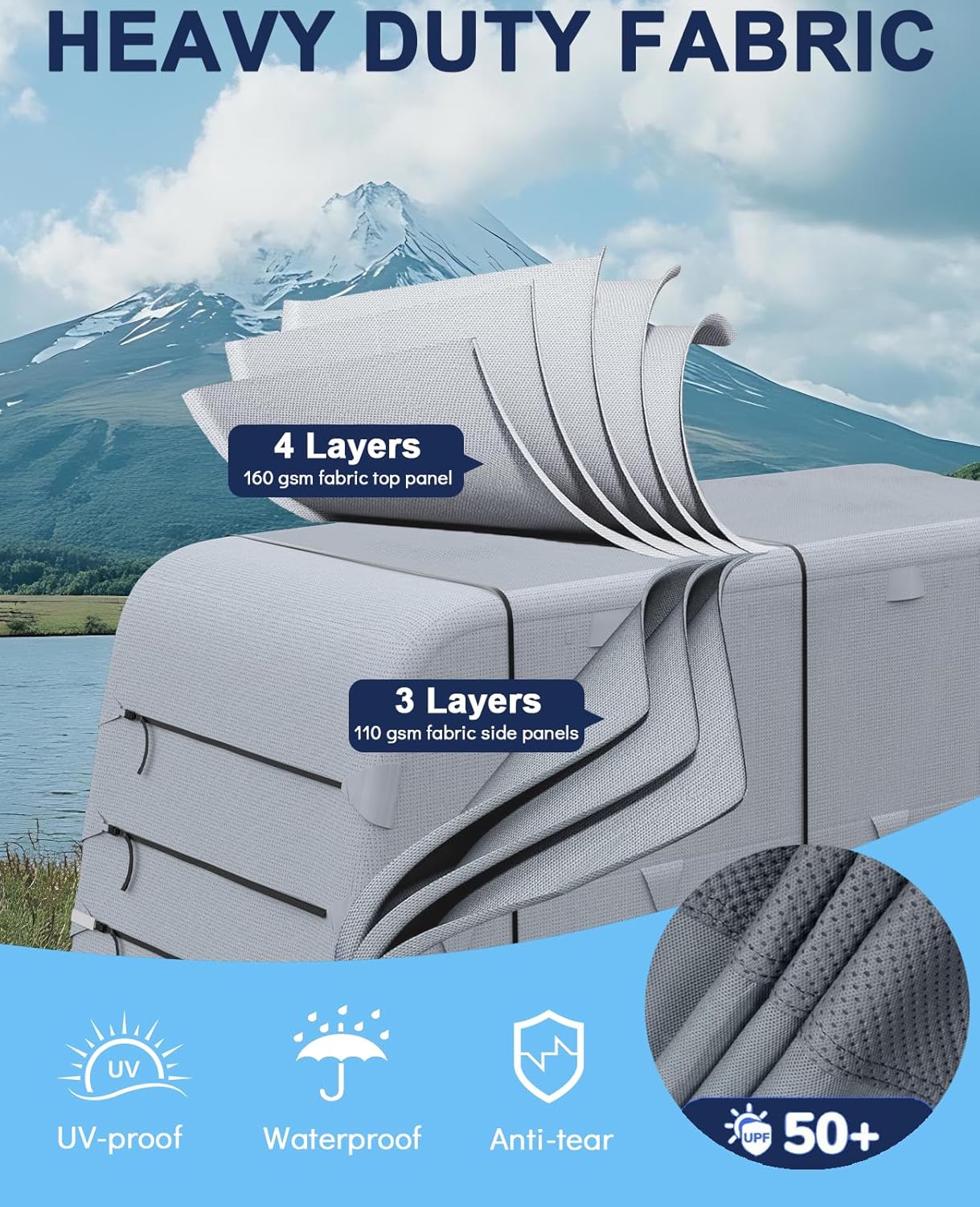 Detalle de Heavy-Duty Caravan Cover with 4-Layer Technology for 18-30+ ft Motorhomes