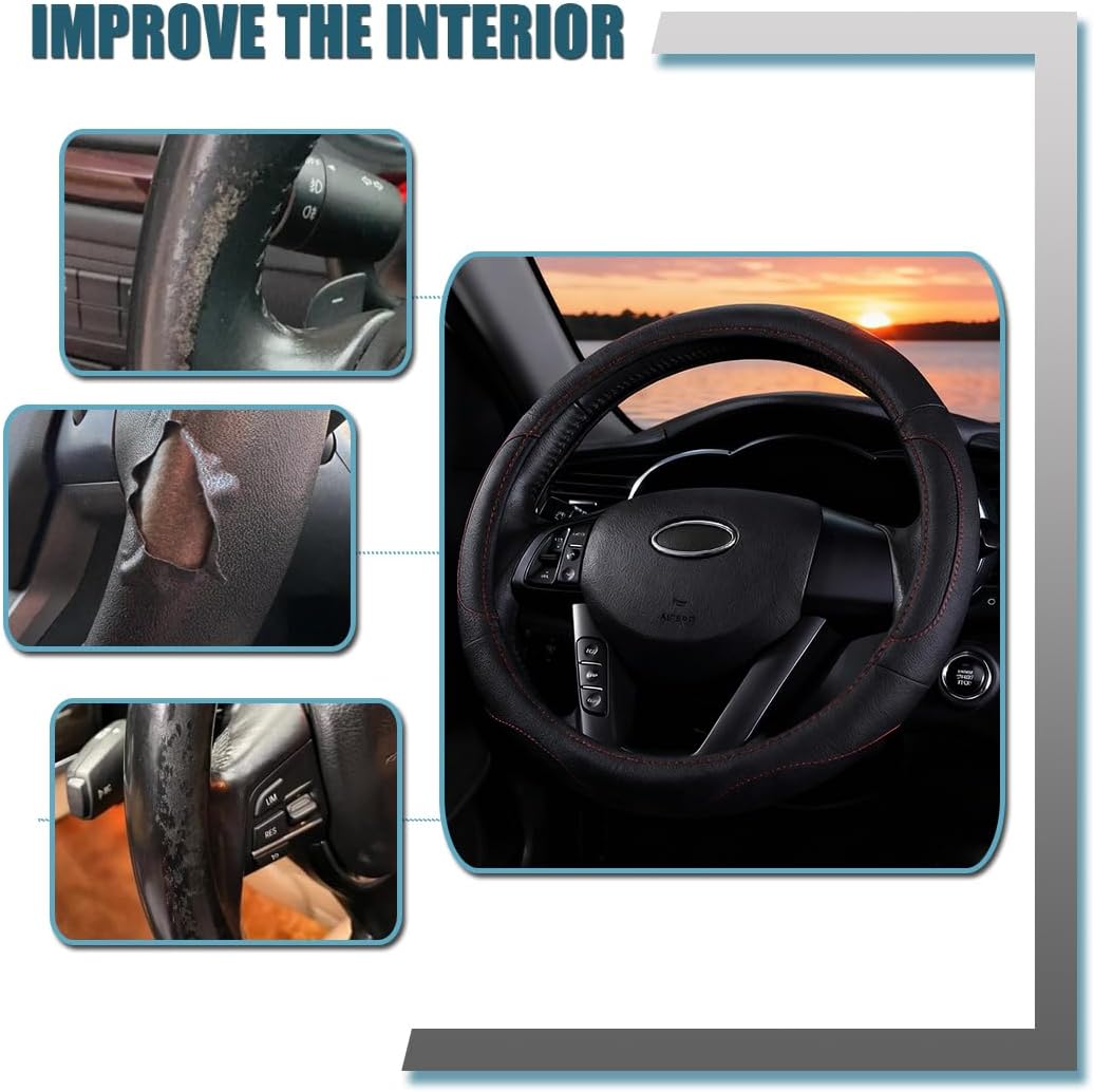 Thumbnail 3 de Pahajim 15 Inch Car Steering Wheel Cover - Soft Microfiber Leather, Breathable and Anti-Slip (Black/White)