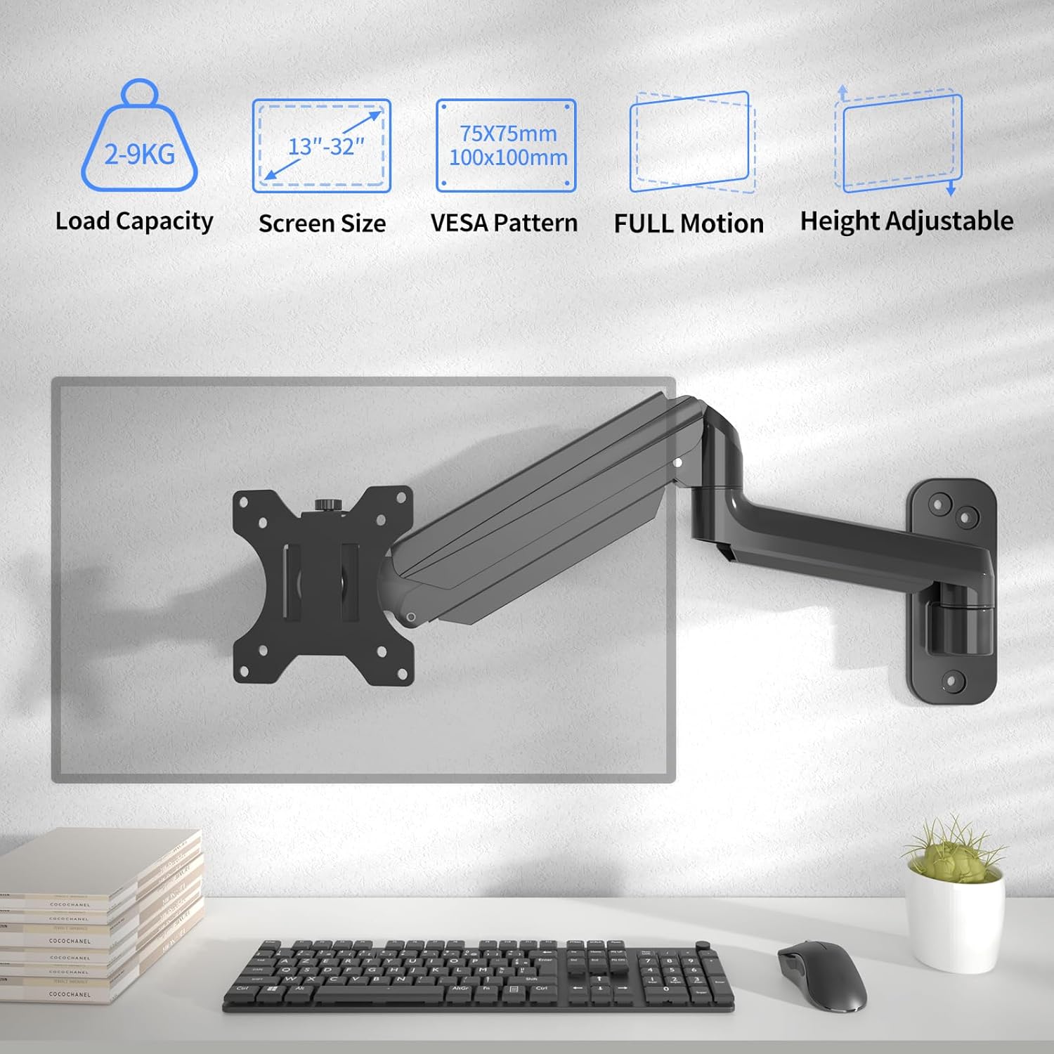 Detalle de suptek Monitor-Wandhalterung 13–32 Zoll mit Gasfeder, VESA 75x75/100x100, Weiß