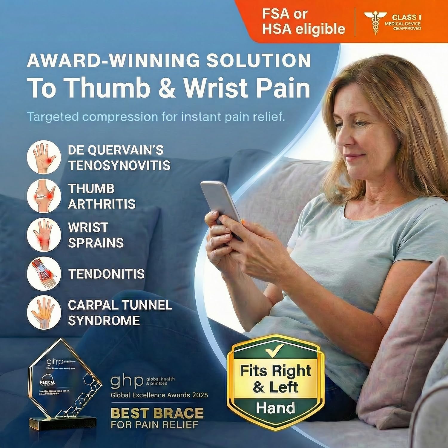 Thumbnail 1 de Fitooson Thumb Wrist Brace (Thumb Spica) for De Quervain’s, Trigger Finger, and more — Rose Pink/Black, S/M
