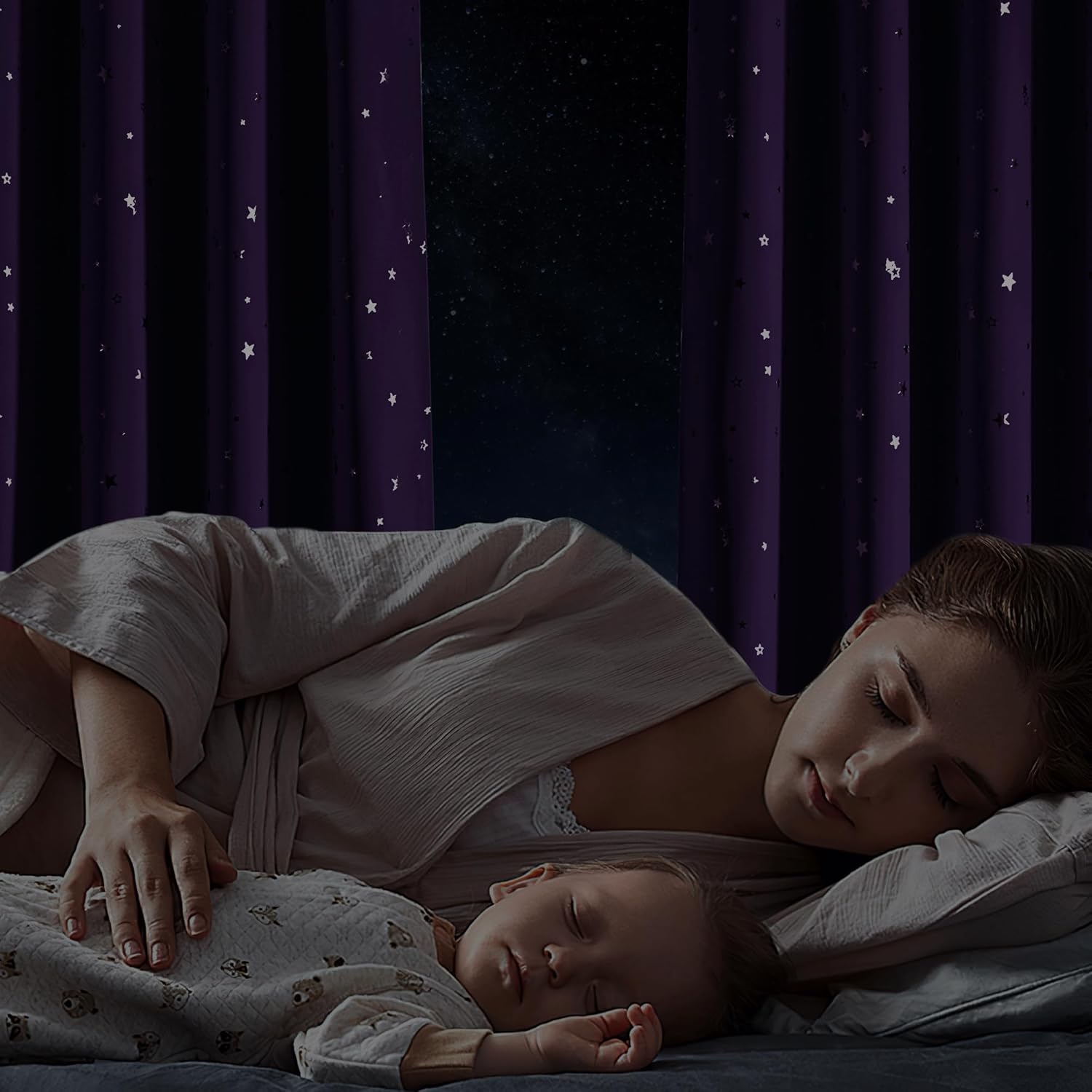 Thumbnail 4 de PONY DANCE Kids Blackout Curtains W46 x L72 – Nursery thermal stars eyelet panels in purple (2-pack)